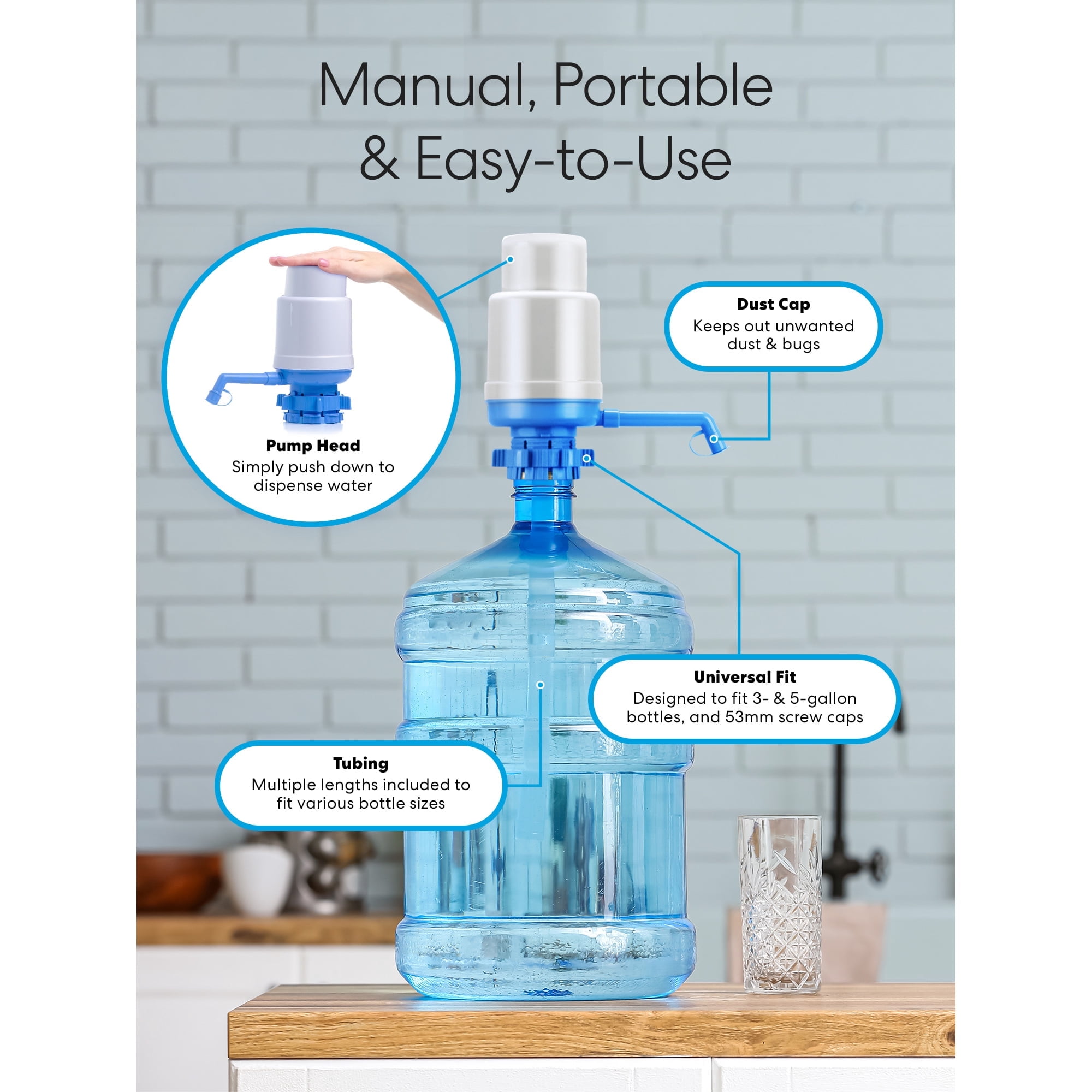 Brio Universal 5 Gallon Manual Beverage Water Pump Made of Sturdy Plastic, Blue