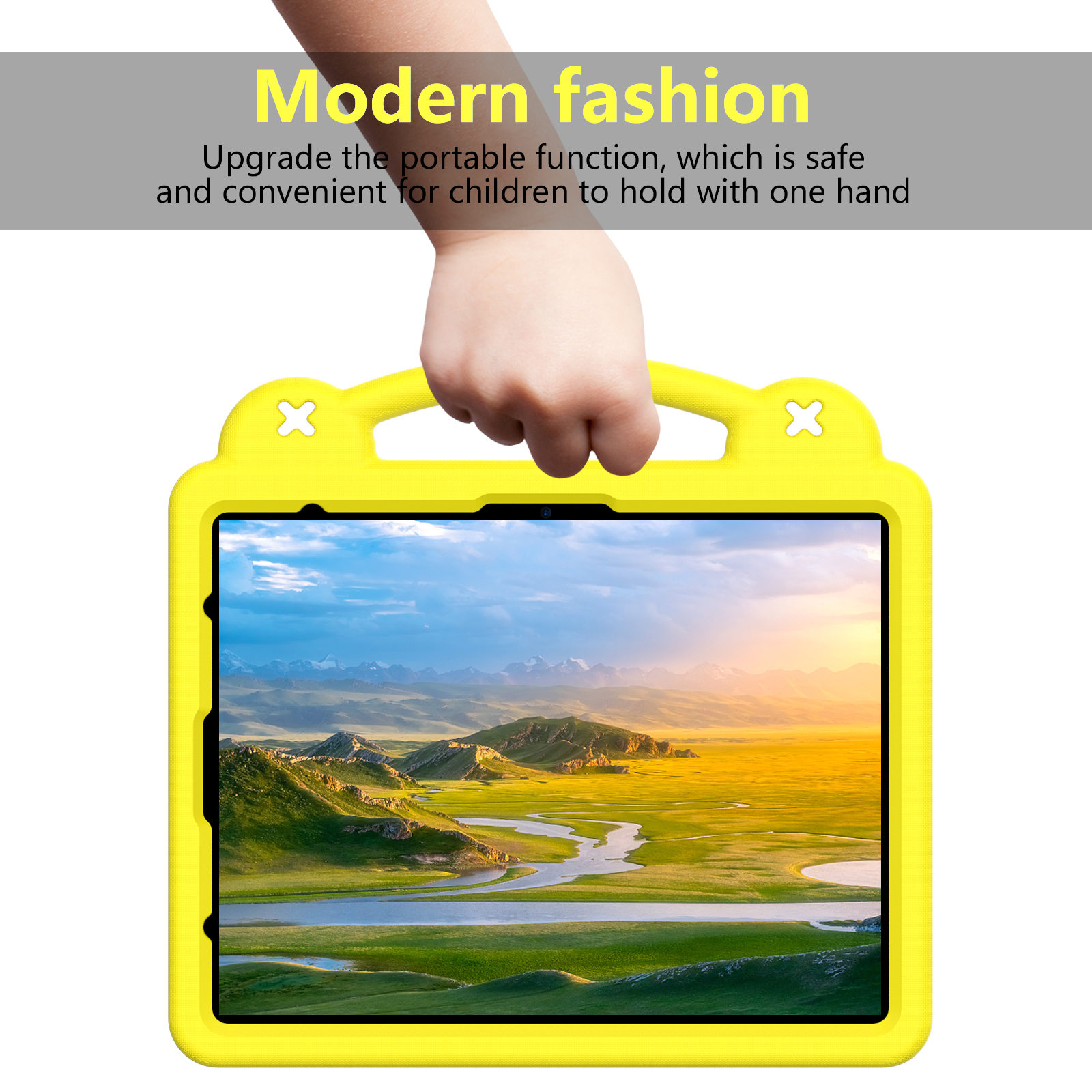 Nalacover Cartoon Handle Case for Apple iPad Air 11 inch 2024 Case, EVA Foam Cute Pattern with Pencil Holder Kickstand Cute Shockproof PC Case for iPad Pro 11 inch 2024, Yellow