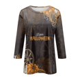 thumbnail image 4 of Camiseta gráfica de Halloween para mujer: camiseta informal de manga 3/4 con estampado de girasol y calabaza, 4 of 5