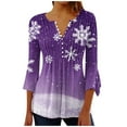 thumbnail image 2 of Plus Size Tops for Women Christmas Long Sleeved Tunic Printed Casual V-neck Pullover Flowy Tunic Top Pleated Casual Blouses Loose Fit Dressy Womens Tops Purple XXL, 2 of 5