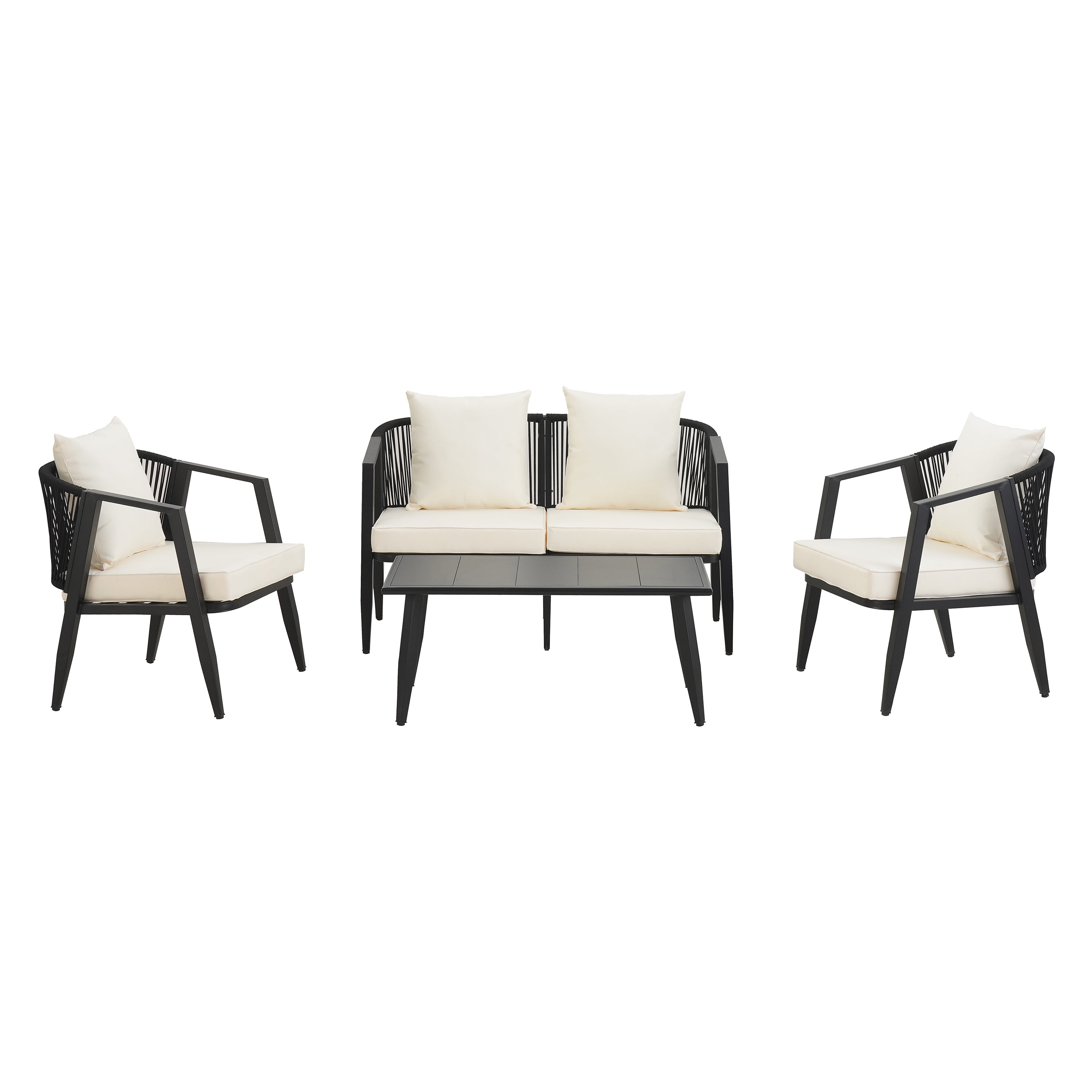 Leumius 4 Pieces Patio Furniture Set,Modern Outdoor Conversation Set for Patios,Lawns,Beige