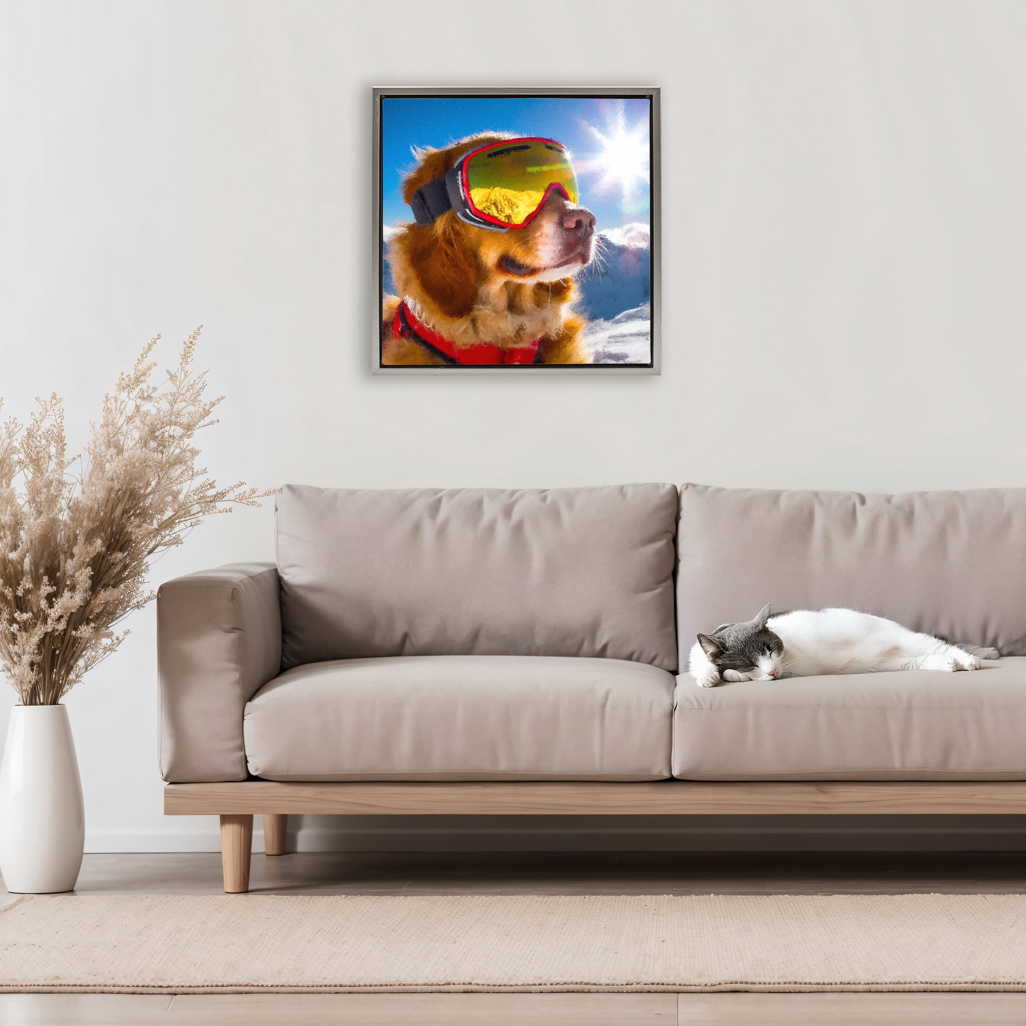 Stupell Industries Ski Goggles Retriever Gray Framed Floater Canvas Wall Art, design by Sean Parnell