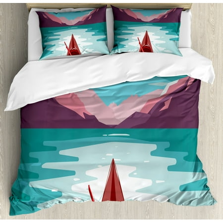 Tropical Duvet Cover Set Queen Size Kayak In The River Extreme