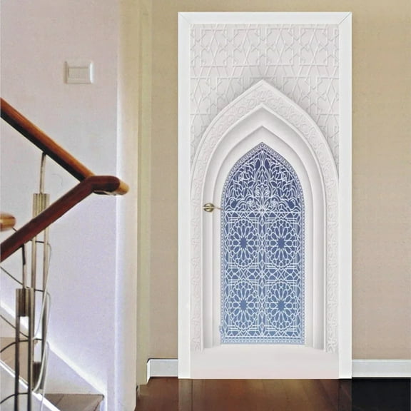Removable Muslim Arabic Door Sticker PVC Self-adhesive Allahu Islamic Wallpaper Living Room Door r