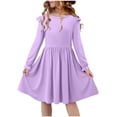 thumbnail image 2 of Cethrio Girls Casual Dresses, Long Sleeve Crew Neck Mid-length School Spring Dresses Purple Size 14-16, 2 of 6