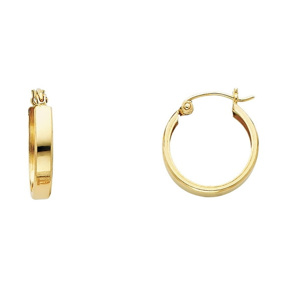 Solid 14k Yellow Gold Round Huggie Hoop Earrings Square Tube Huggies French Lock Closure 15 x 3 mm