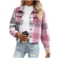 thumbnail image 4 of FNFYFH Womens Cropped Shacket Jacket Fuzzy Fleece Plaid Jackets Long Sleeve Button Down Shirt Warm Sherpa Flannel Coat, 4 of 4