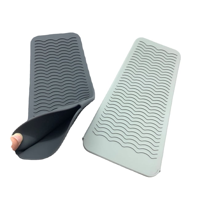 Bolsa de estera de silicona resistente al calor, 2 uds., para rizador de pelo, plancha plana y Herramienta de Peinado, gris + negro
