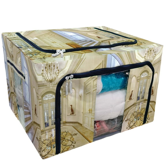 ECZJNT interior lobby Storage Bag Clear Window Storage Bins Boxes Large Capacity Foldable Stackable Organizer With Steel Metal Frame For Bedding,Clothes,Closets, Bedrooms