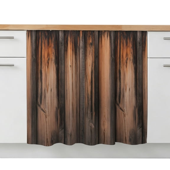 Retro Farmhouse Sink Skirt 11"W x 13"L,Dustproof Under Sink Curtain Skirt for Bathroom Kitchen,Brown Wooden Grain Cabin Country Plank Adhesive Short Curtain Vanity Cover for Laundry Closet Shoe Rack