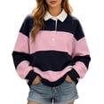 thumbnail image 2 of EliteGoogv Womens Polo Shirts Striped Long Sleeve Pullover Sweatshirts For Women Casual Sporty Tops Pink XL, 2 of 4