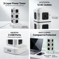 thumbnail image 3 of Power Strip Tower Surge Protector, 18-in-1 3-Tier Charging Station with 16 AC Outlets, 2 USB Ports, 9FT Heavy Duty Extension Cord, Independent Switches, 3 of 7