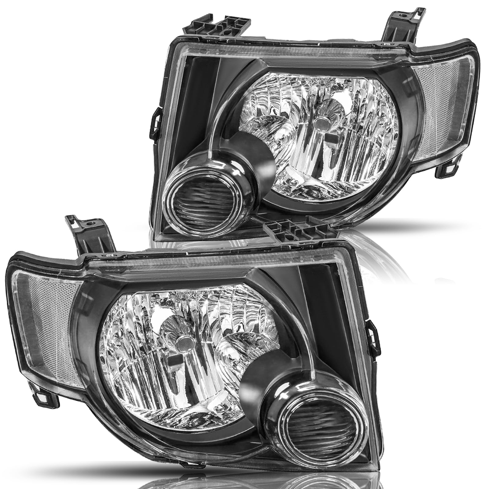 For 2008 2009 2010 2011 2012 Ford Escape SUV Black Headlights Headlamps Pair