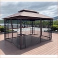 thumbnail image 5 of Patio Gazebo 13'x10', Double Roof, Detachable Mosquito Net, For Lawn Garden Deck, Walnut Brown Top | Metal | Rectangle, 5 of 21