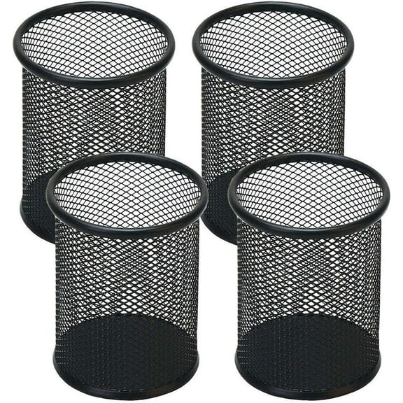 LQQBOX Pen Holder Mesh Pencil Holder Metal Pen Holder Cup Pencil Cup Holder for Desk Office Pen Organizer Black, 4 Pack