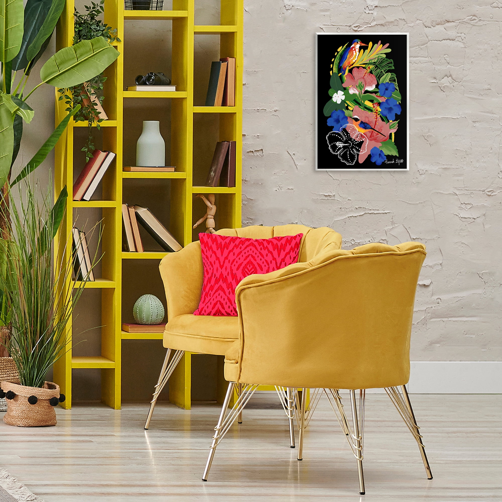 Stupell Industries Tropical Gambia Style Florals Animals Painting Unframed Art Print Wall Art, 13 x 19