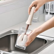 2-in-1 Long Handle Cleaning Sponge Brush with Straw Cleaner Brush,Crevice Cleaning Tool Drinking Straws CleaningBrush,Reusable Long Straw Pipe Cleaner Brushes,for Bottles Vacuum Flasks(Beige)