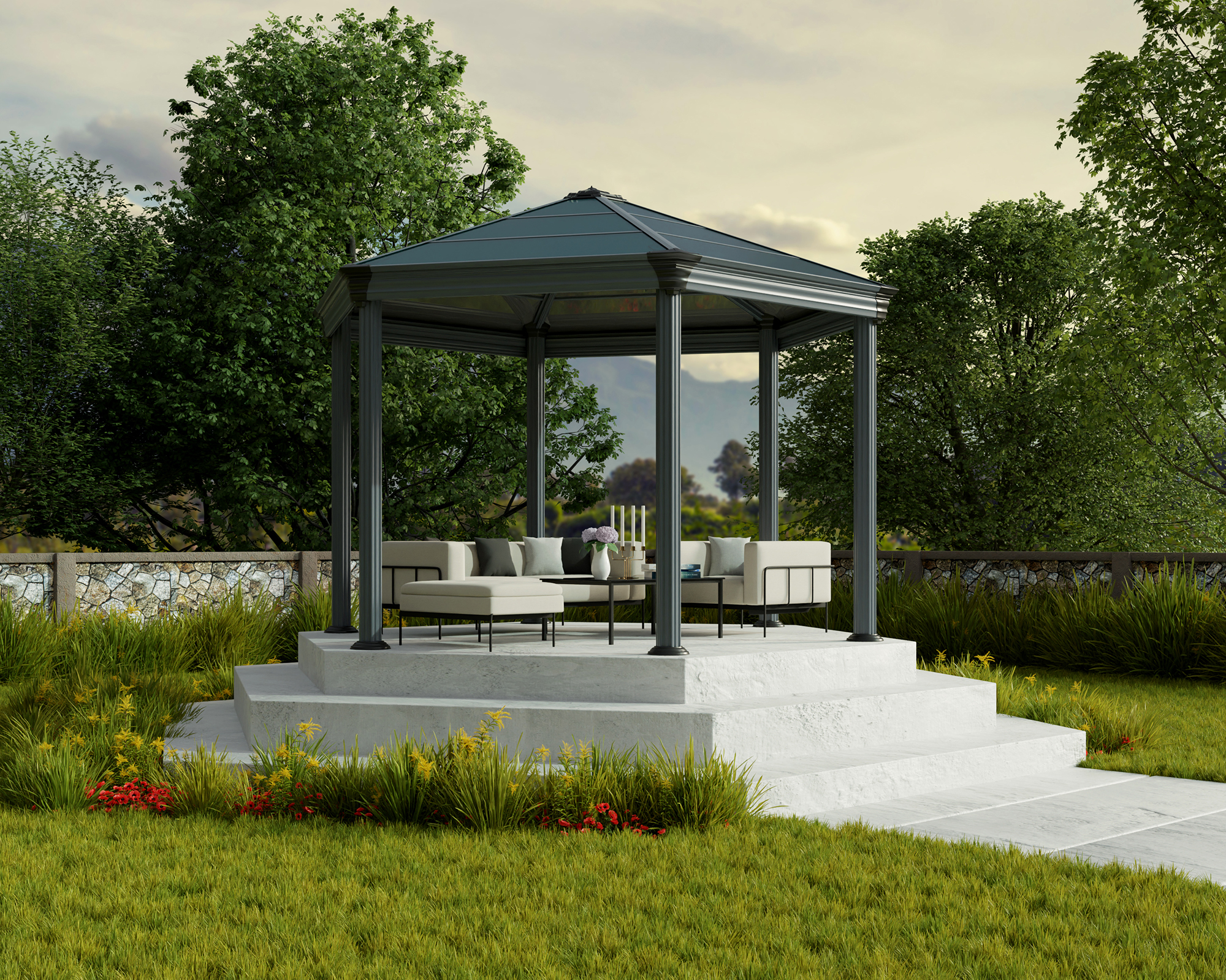 Palram - Canopia Roma 12' x 14' Polycarbonate/Aluminum Hexagon Gazebo - Gray/Bronze