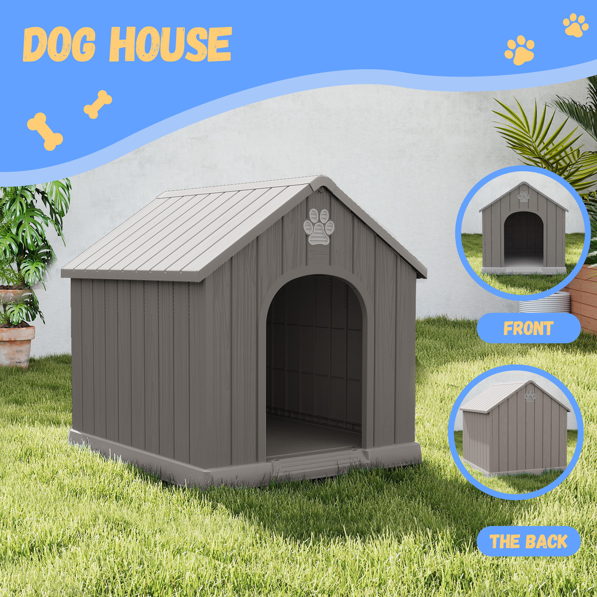 EasyUp Dog Houses Resin Small Indoor Outdoor Dog Kennel for All-Weather Use Cozy Shelter for Small Dogs in Home, Garden, or Balcony(Gray)