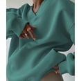 thumbnail image 5 of Women'S V Neck Oversized Sweatshirts Casual Drop Shoulder Long Sleeve Pullover Tops Green L, 5 of 9