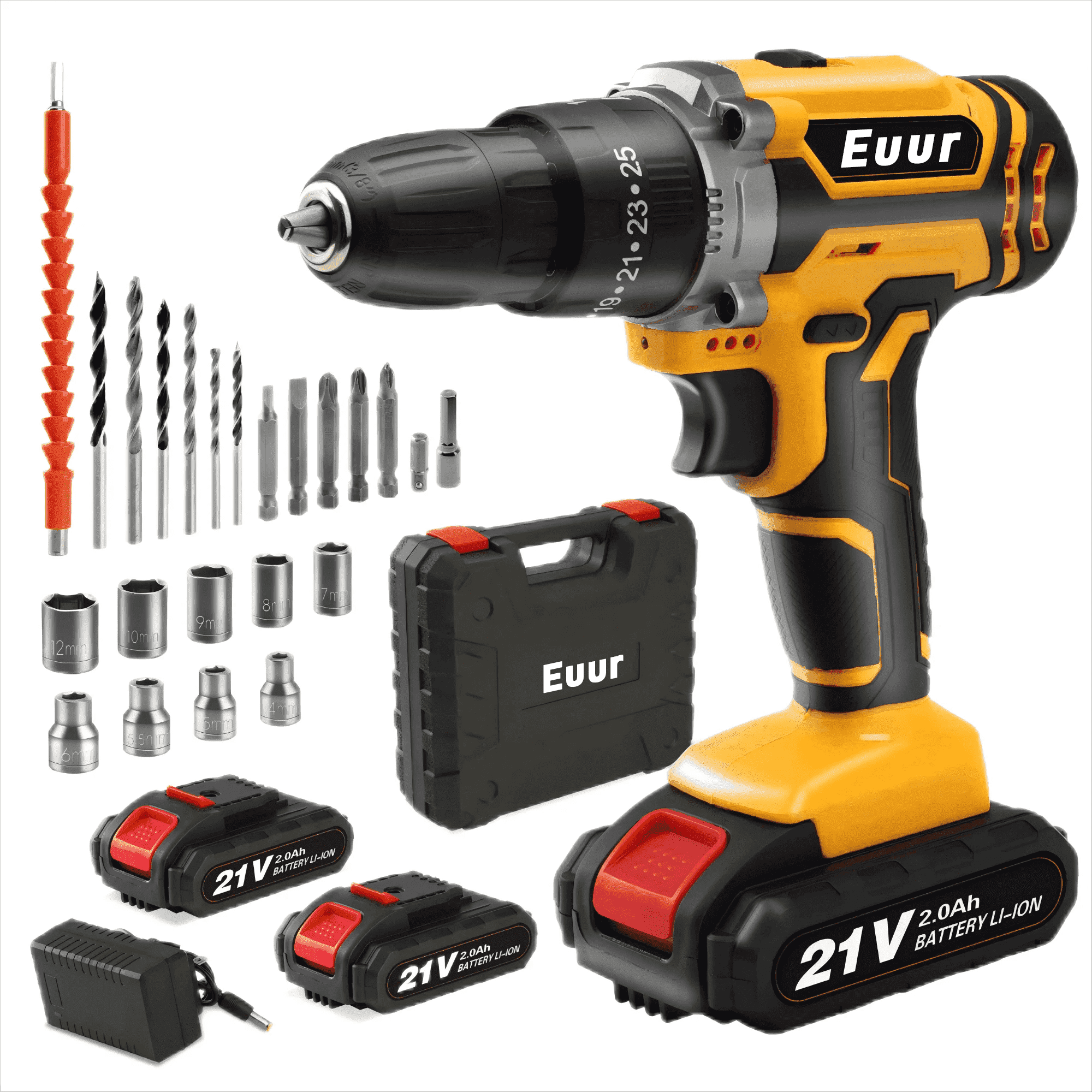 Euur 21V Cordless Drill Set with 2Ah Battery