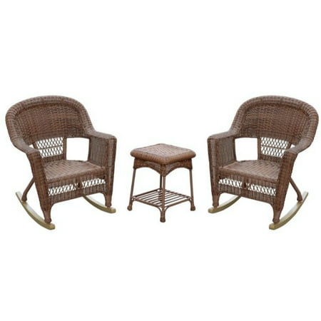 3-Piece Honey Brown Wicker Outdoor Patio Rocker Chairs and End Table Set