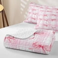 thumbnail image 3 of spefrowx Watercolor Plaid Bow Bed Spread Queen for Girls, Pink Gingham Ribbon Queen Coverlet Set, 3pcs, 3 of 5