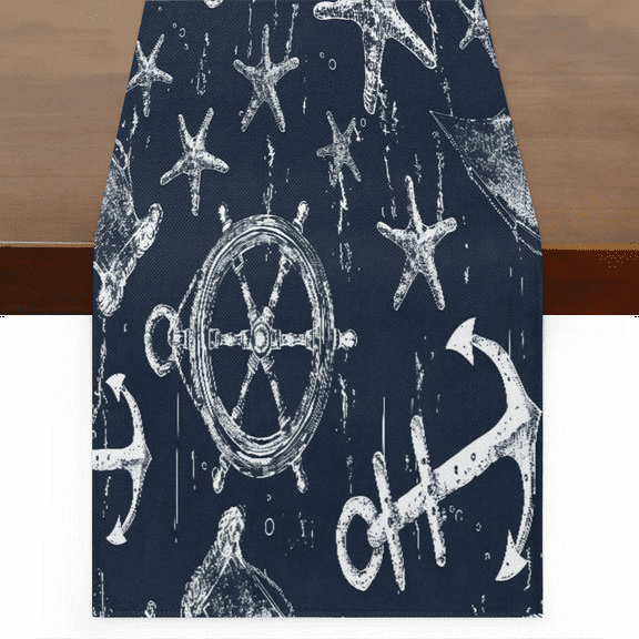 Qzaxky Table Runner Boho Table Runner Vintage Anchor Starfish Nautical Retro Bohemian Boho Outdoor Table Runner Decoration for Indoor Outdoor Home Dinner Party Wedding Decor 13 x 36 Inch