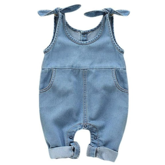 Newborn Infant Baby Girls Denim Bodysuit Halter Sleeve Romper Jeans Overalls