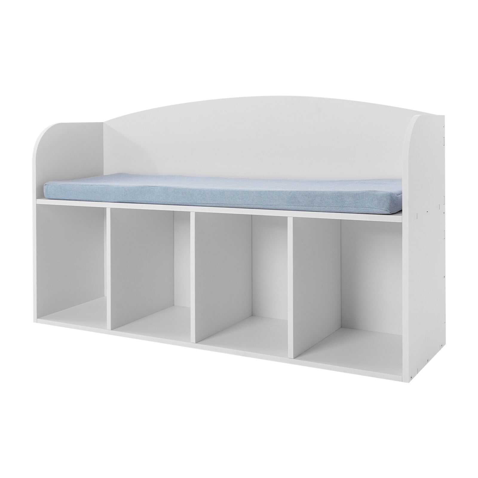 Bookshelf with Reading Nook,4-Cube Storage with Book Rack Soft Cushion Floor Standing Book Organizer Storage Organizer for Bedroom （White）