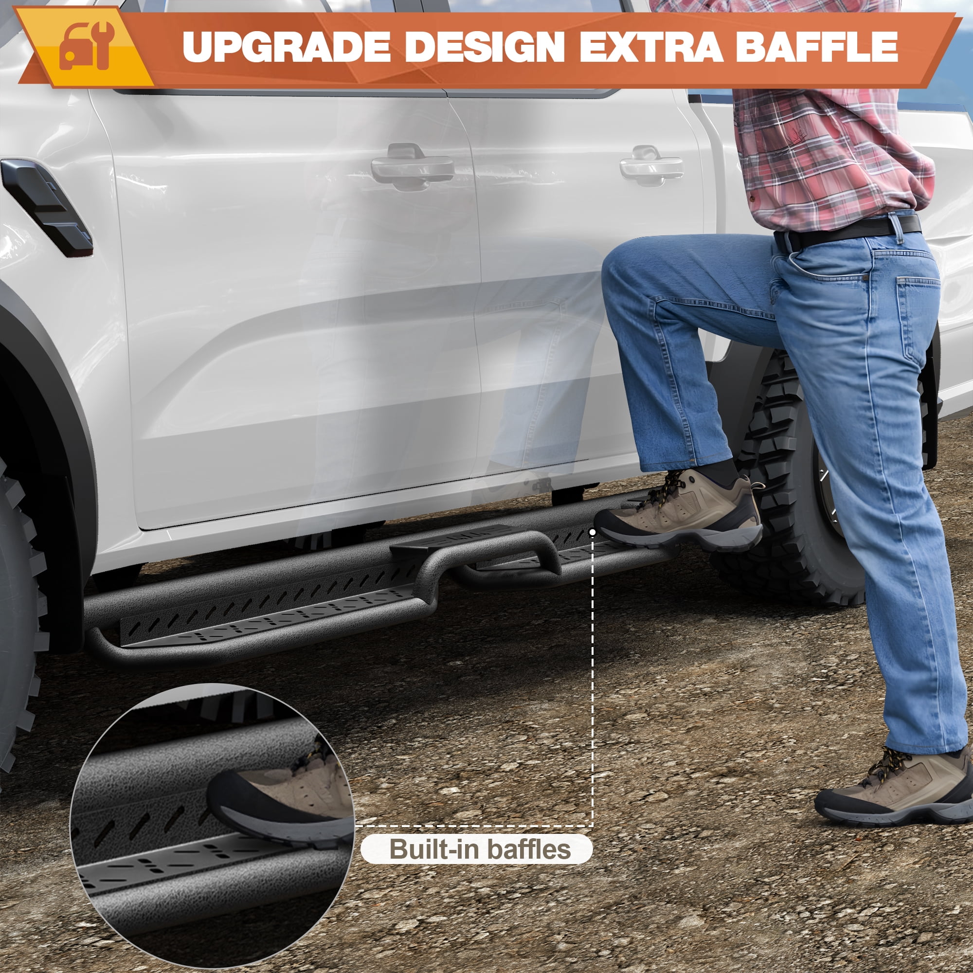 POFENZE Running Boards Side Steps for Ford Ranger 2019-2026 Super Crew(4 Door) Black Nerf Bars