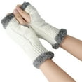thumbnail image 3 of Women Cable Knit Gloves Fleece Lined Fingerless Gloves with Thumbhole Warm Arm Sleeves Winter Mittens White Free, 3 of 4