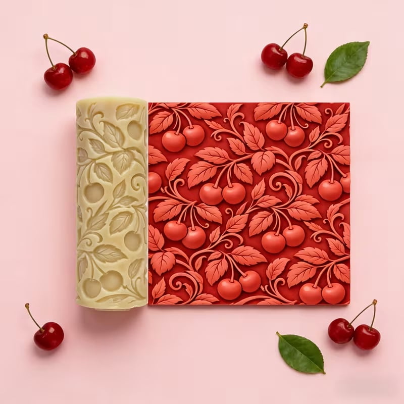 Cherry Textured Embossed Polymer Clay Roller  a must-have texturing tool for ceramic sculptures, perfect for Easter and Valentine's Day