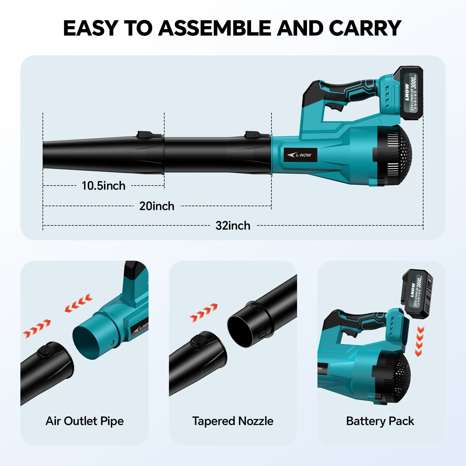 LNOW Cordless Leaf Blower, 680CFM 150MPH 6 Speed Electric Leaf Blower with 2×3.0Ah Batteries, Light Duty Leaf Blower for Blowing Leaves, Car Drying,  Yard/Patio/Garden Cleaning, Lawn Care and Dust
