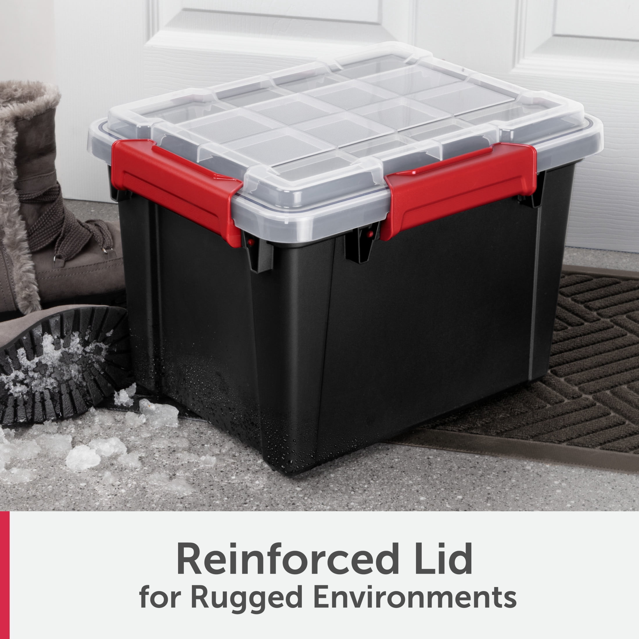 Sterilite Small Gasket Tote, 5 Gallon IP68 WaterProof Plastic Storage Bin with Lid, Gasket Seal and Durable Latches, Black