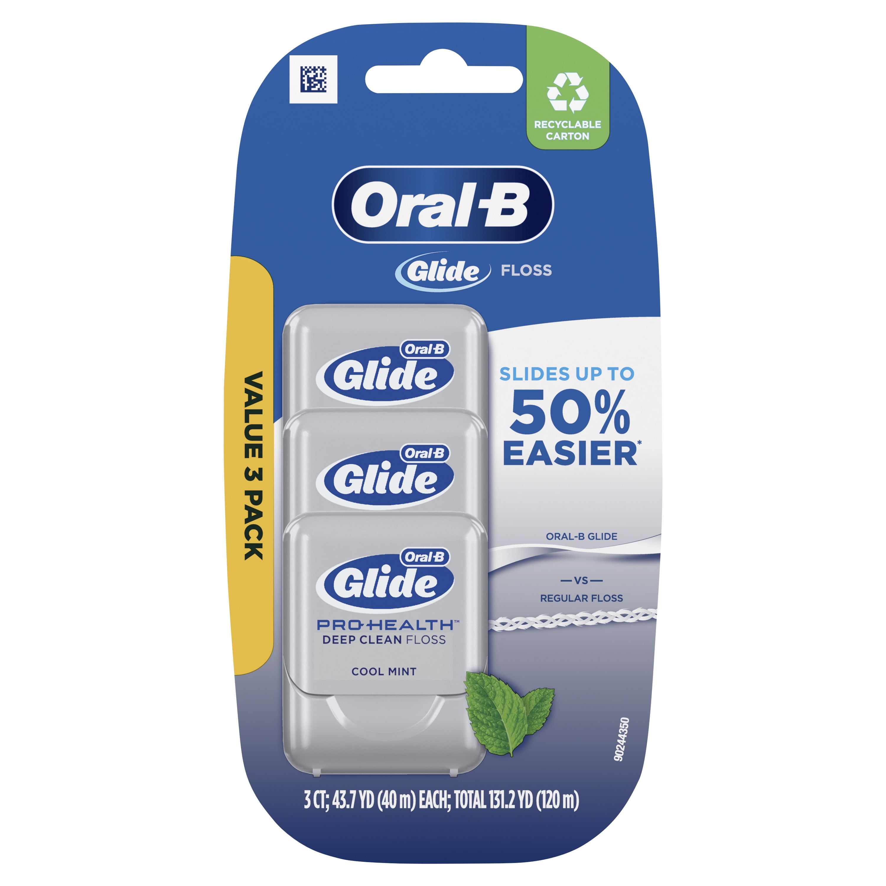 Oral-B Glide Pro-Health Deep Clean Dental Floss, Cool Mint, 3 Pack (40m  Each) - Walmart.com