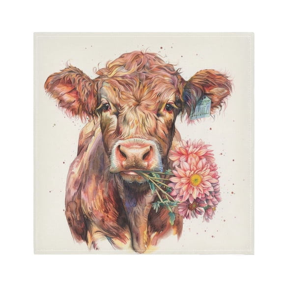 JSTEL Cow Daisy Flower Cloth Napkins Set of 1, 20x20 Inch Washable and Reusable Napkin for Decoupage Dinner Party Everyday Use