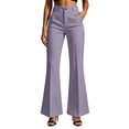 thumbnail image 3 of Lenpel Flare Dress Pants for Women Business Casual Stretch Work Trousers with Pockets Trendy Button Bell Bottoms for Office, 3 of 7