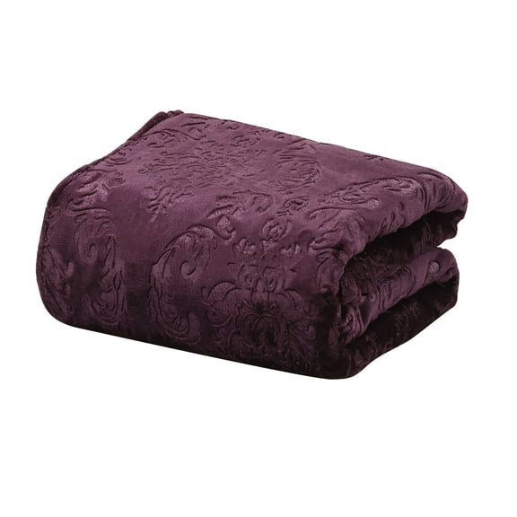 Plazatex Versailles Embossed Decorative Super Soft Throw Blanket for Sleep/Decor 2 Pack 50" x 60" Plum