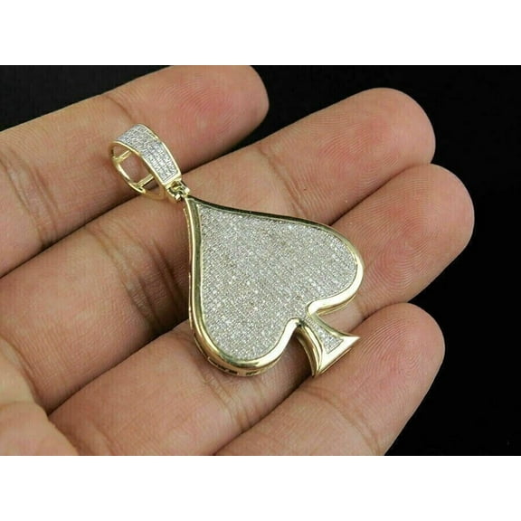 2Ct Round Cut Real Moissanite Ace Spade Card Men's Pendant 14K Yellow Gold Plated