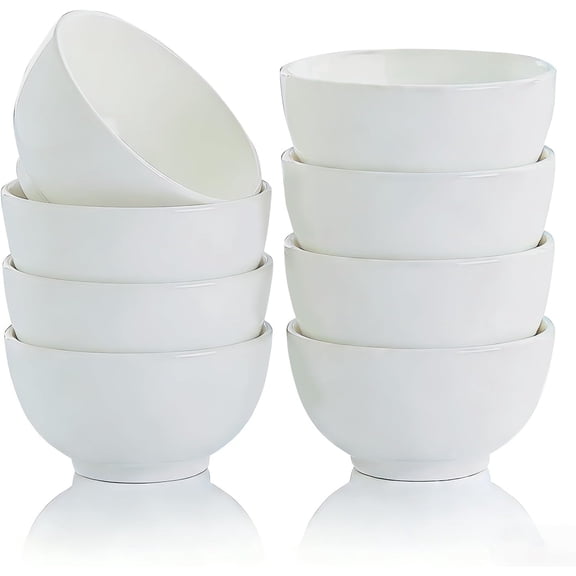 White Ceramic Bowls Set of 8, 10 Oz Bowl, Ideal for Soup Bowls for Kitchen, Cereal Bowl, Ramen Bowl - Dishwasher & Microwave Safe