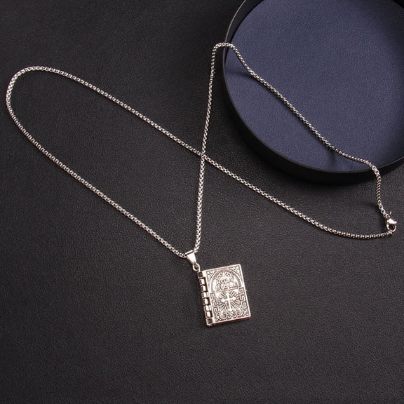 AOOOWER Christian Faith Bible Pendant Necklace Religious Jewelry Cross-symbol Pendant Necklace Female Hip-hop Non-fading Chain