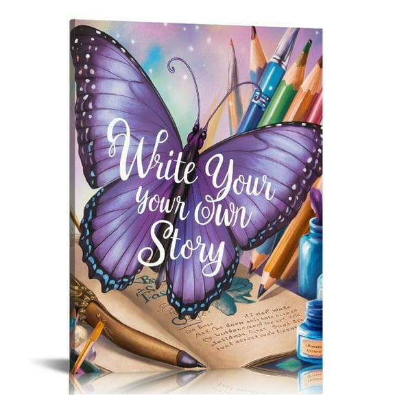 Creowell Female Bedroom Canvas Wall Art Decor Butterfly Picture Print on Canvas Wall Decor Write Your Own Story  for Teen Girls Room Living Room Wall Decorations 16x20 in/12x16 in 12x16 in