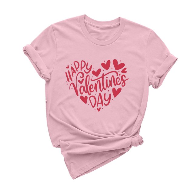 Diufon Hauts de la Saint-Valentin pour Femmes Tunique à Manches Courtes Col Rond Chemise Décontractée Tendance Imprimée Graphique Mignonne