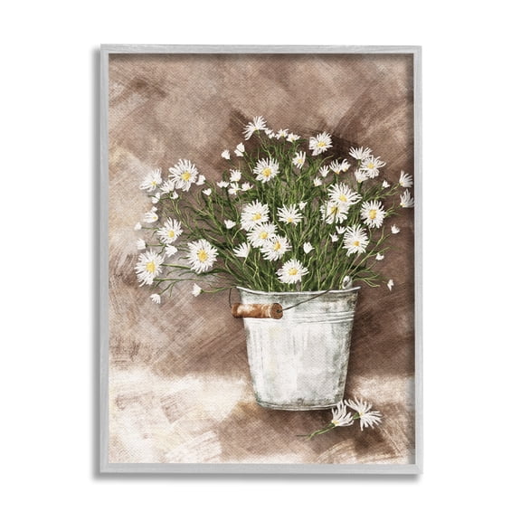 Stupell Industries Daisies in Country Bucket Botanical & Floral Painting Gray Framed Art Print Wall Art, 11 x 14
