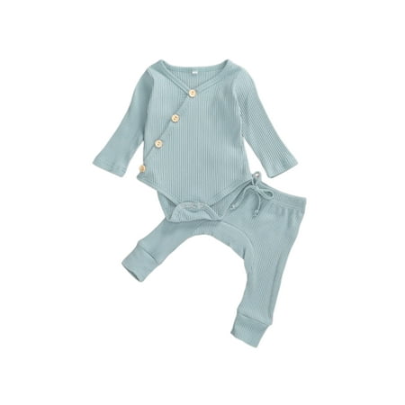 

Musuos Baby Organic Cotton Kimono Onesies Long Sleeve Ribbed Romper Knitted Pants outfits