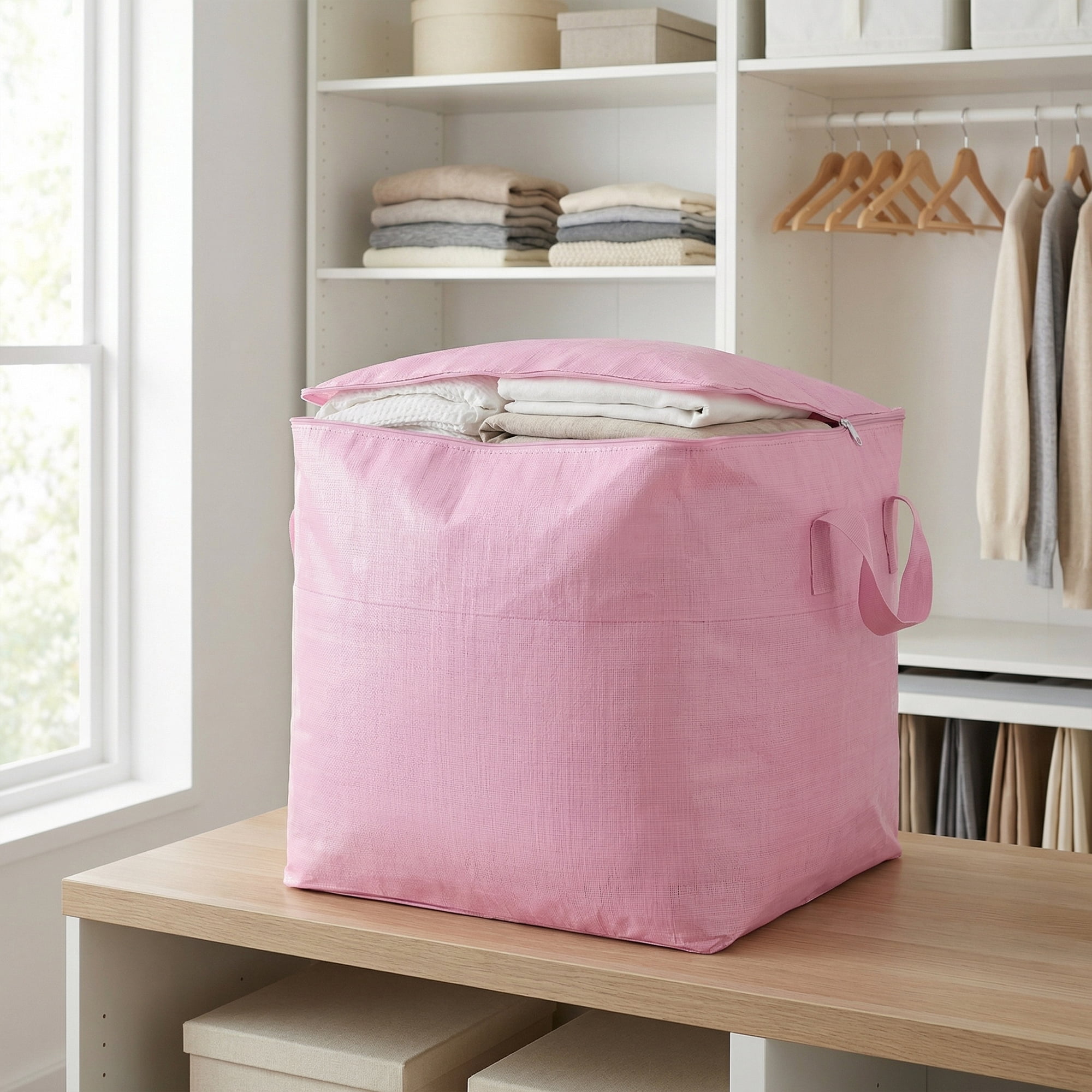 Unique Bargains Clothes Storage Bag with Handles Pink 23.6"x19.7"x23.6"