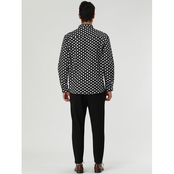 Camisa de hombre Unique Bargains con lunares manga larga corte