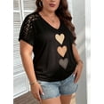thumbnail image 6 of Cuteduck Women's Tops Summer Short Sleeve V-Neck Plus Size One-Sleeve Lace Three-Color Gradient Heart Print Casual Chic Blouses 1X-4X, 6 of 7