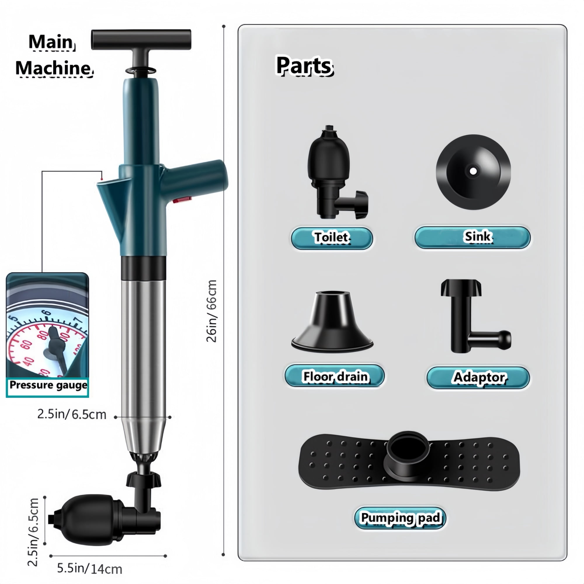 High Pressure Air Toilet Plunger, Air Drain Blaster Pump Plunger, Plunger for toilet, Power Vacuum Plumb Toilet Clog Remover for Kitchen Sinks, Shower Drains,Bathtub, Suction Plunger  Clogging Solver